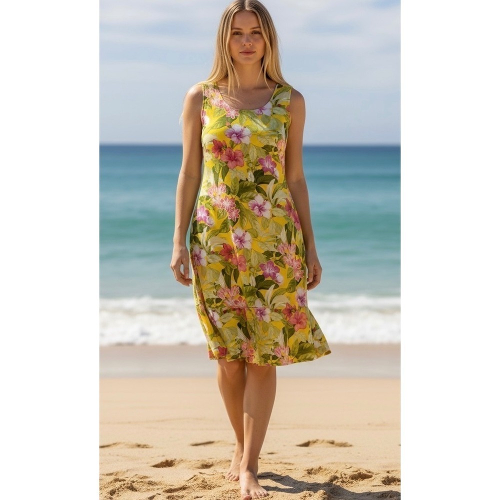 Tommy Bahama Darcy Happy Hour Flower Dress Womens Small Yellow Tropical Shift